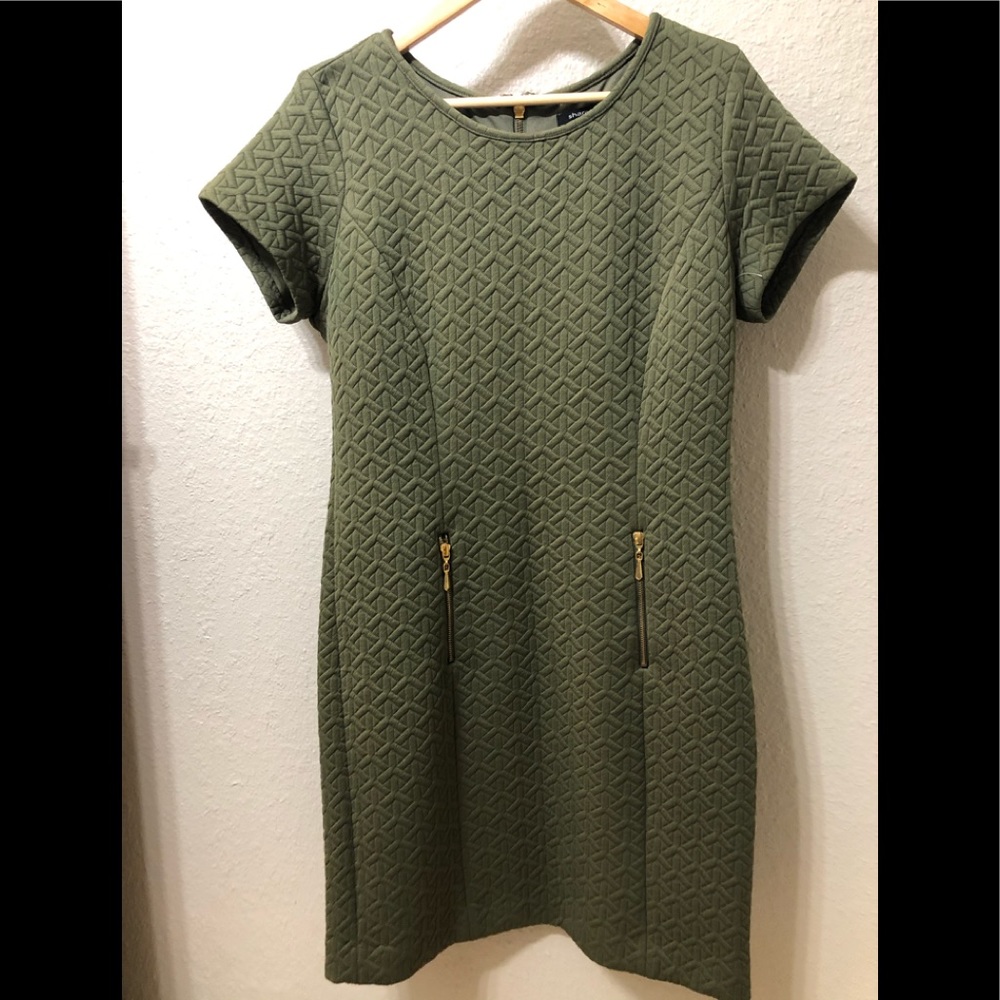 SHARAGANO Size 10 Dress Olive Green Knit Dress (A)